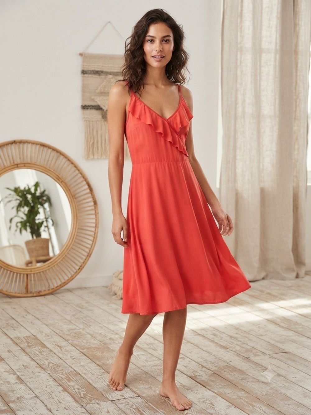 Girls Feom Savoy By Anthropogie Spaghetti-Strap Ruffle Silk Coral Dress Size 6
